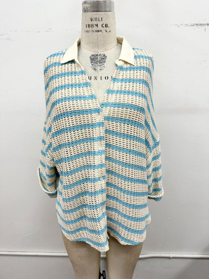 Aqua Stripe Crochet Top
