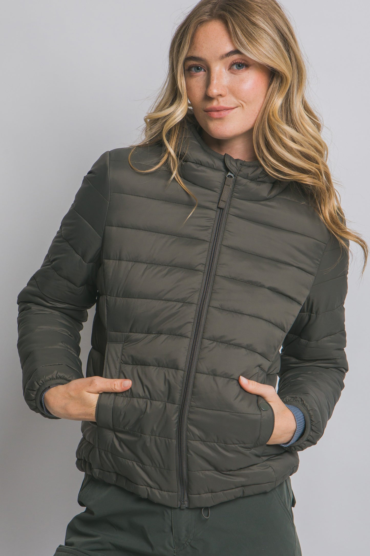 Olive Lightweight Puffer Coat
