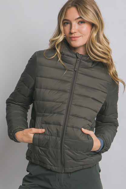 Olive Lightweight Puffer Coat