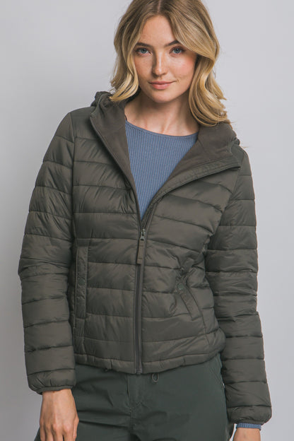 Olive Lightweight Puffer Coat