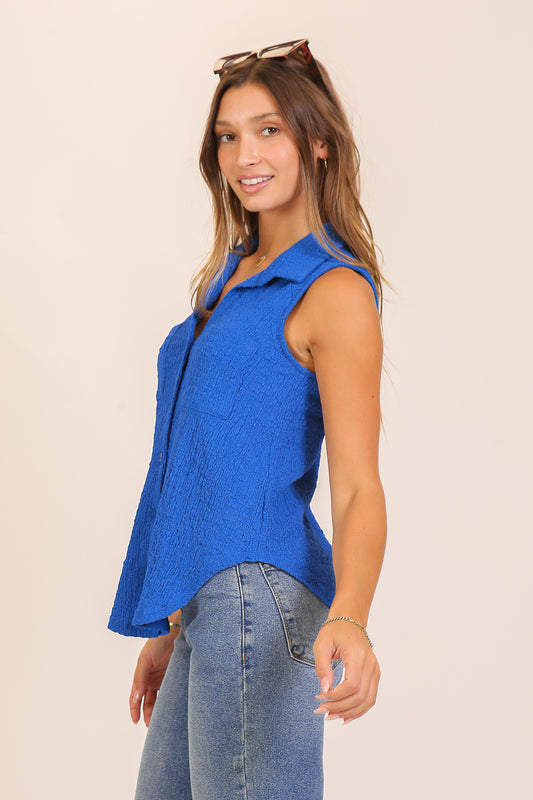 Royal Blue Textured Collared Top