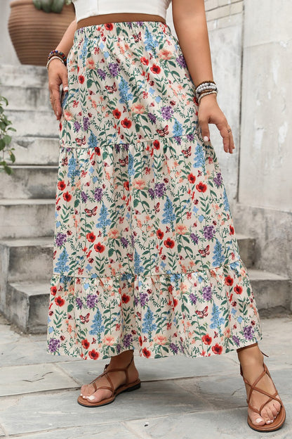Floral Print Tiered Skirt