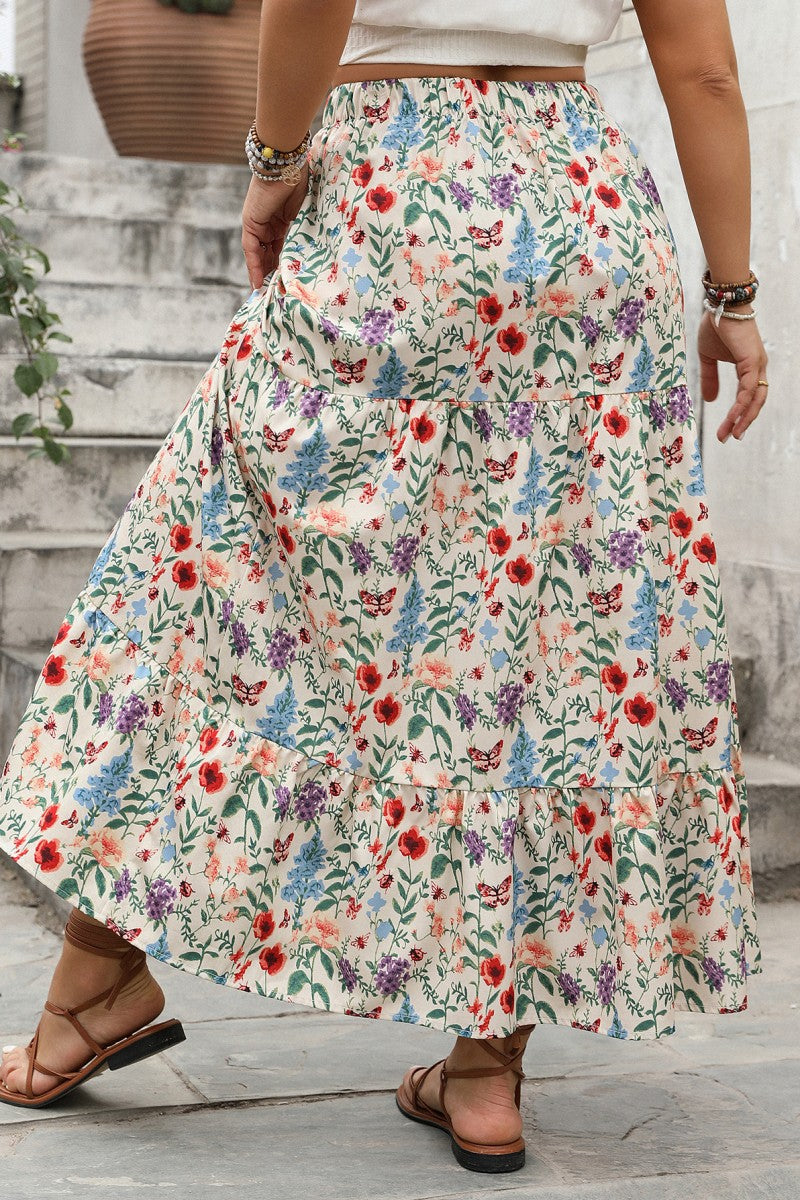 Floral Print Tiered Skirt