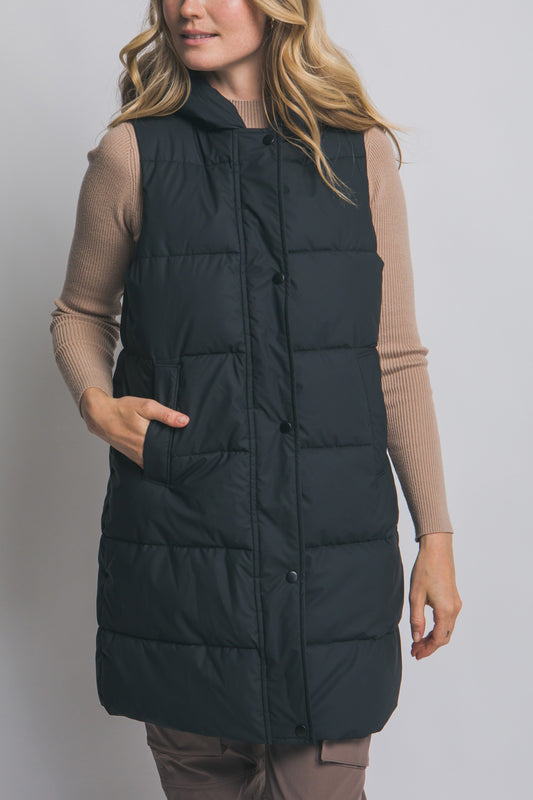 Hooded Black Puffer Quilted Hooded Vest