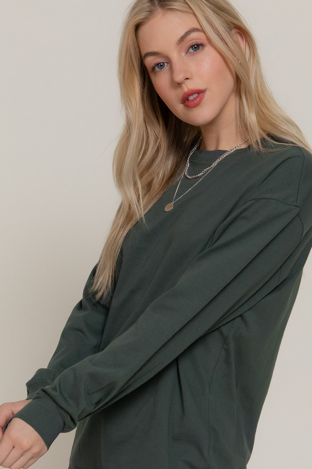 Dusk Green Long Sleeve Cotton Tee
