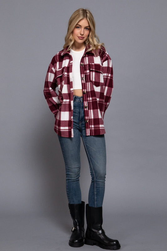 Burgundy Plaid Fleece Shacket