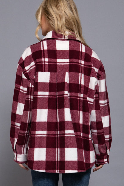 Burgundy Plaid Fleece Shacket