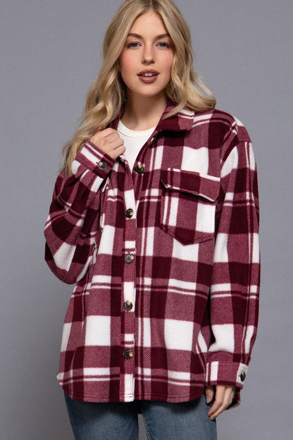 Burgundy Plaid Fleece Shacket
