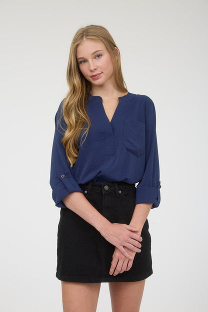 Navy 3/4 Sleeve Blouse
