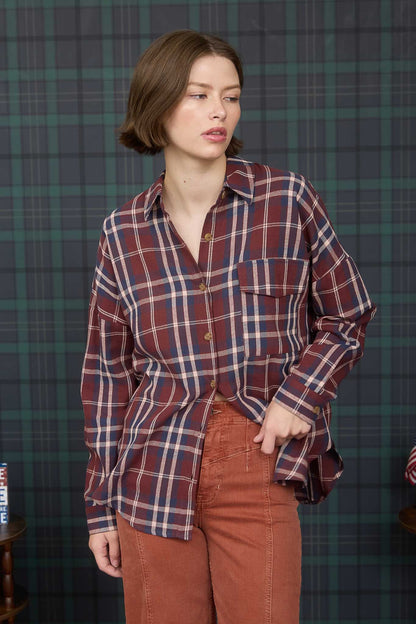 Burgundy Plaid Button Down