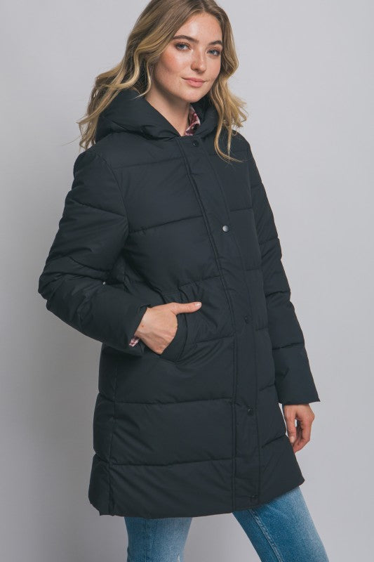 Black Hooded Puffer Coat