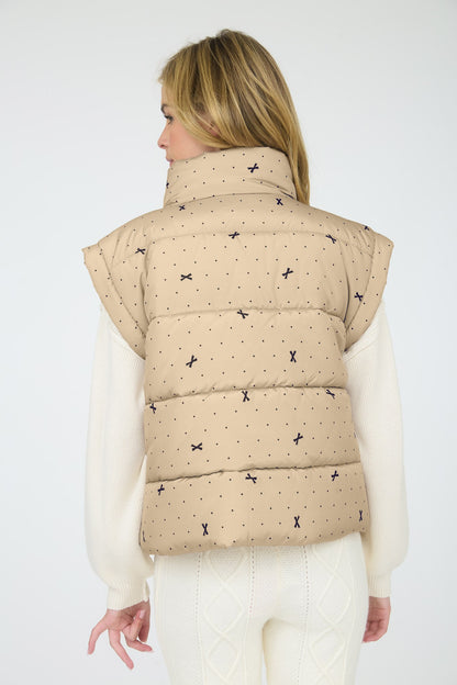 Mini Bow Print Tan Puffer Vest