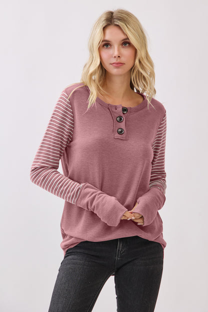 Vintage Marsala Stripe Sleeve Top