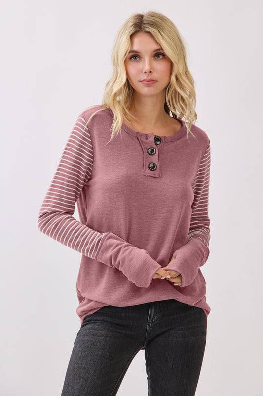 Vintage Marsala Stripe Sleeve Top
