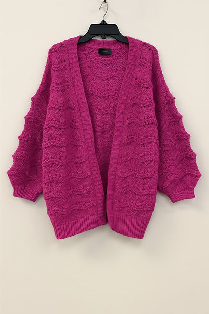Magenta Textured Knit Cardigan