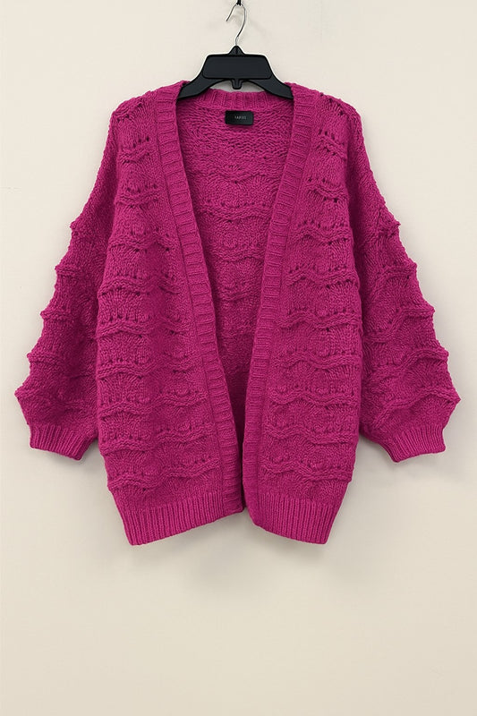 Magenta Textured Knit Cardigan