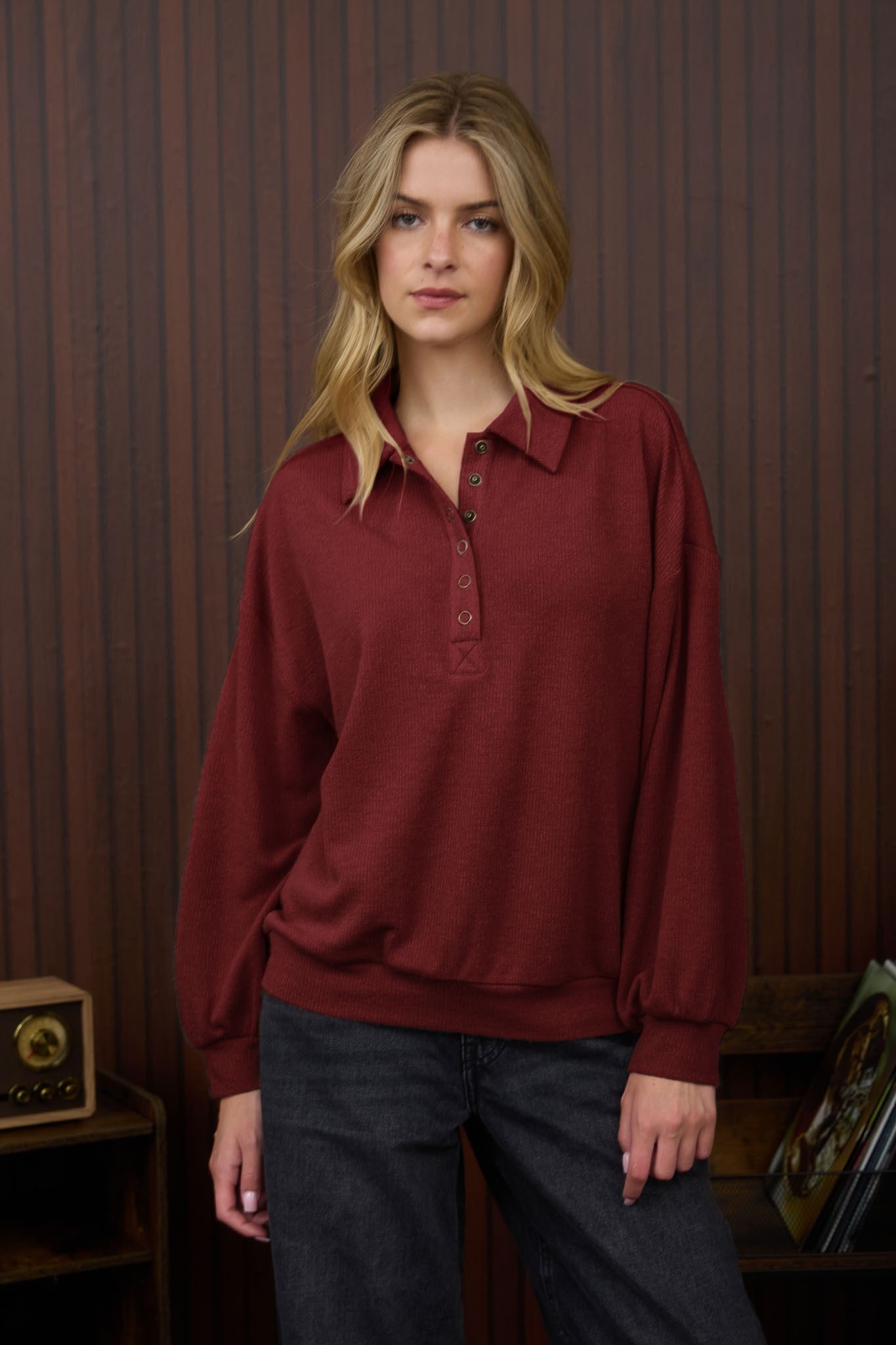 Deep Red Collared Top