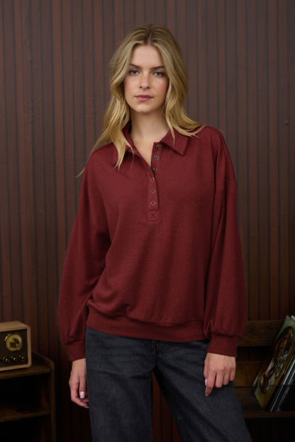 Deep Red Collared Top