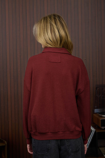 Deep Red Collared Top