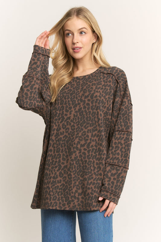 Dk. Brown Leopard Ribbed Top