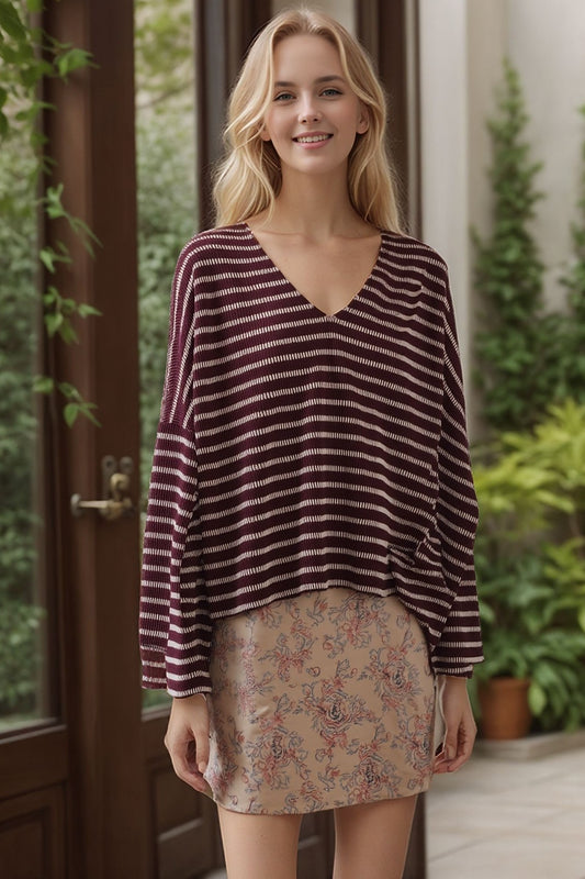 Burgundy and Cream Stripe Top