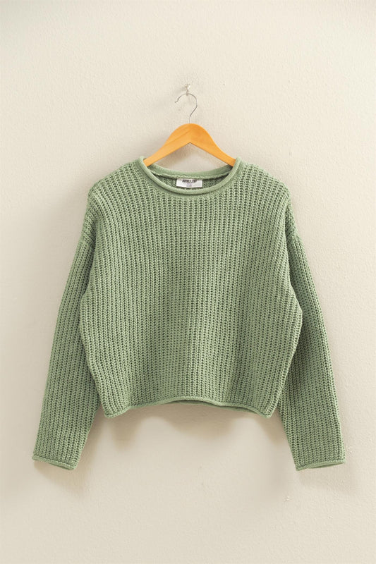 Light Sage Rolled Sweater