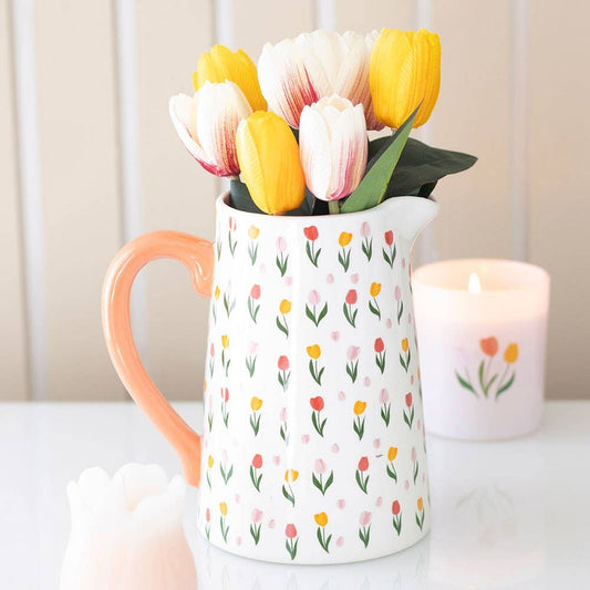 Tulip Print Spring and Mother's Day Ceramic Flower Jug