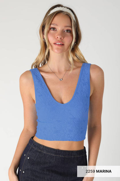 NS8309 -  Lace V Neck Tank Top