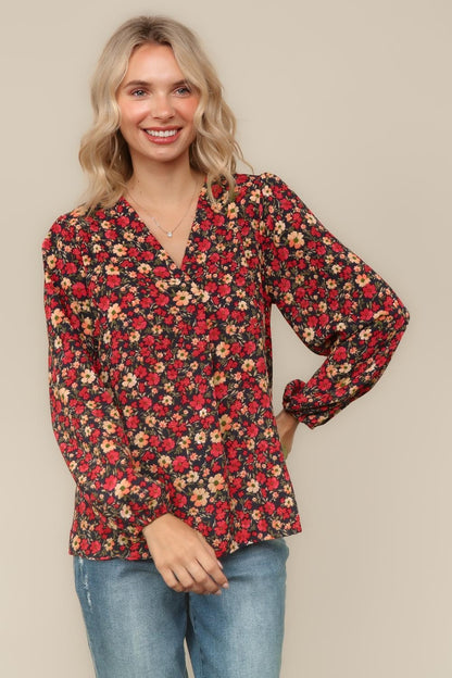 Charcoal Fall Floral Blouse
