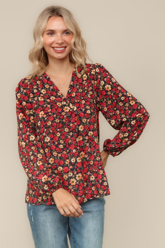 Charcoal Fall Floral Blouse