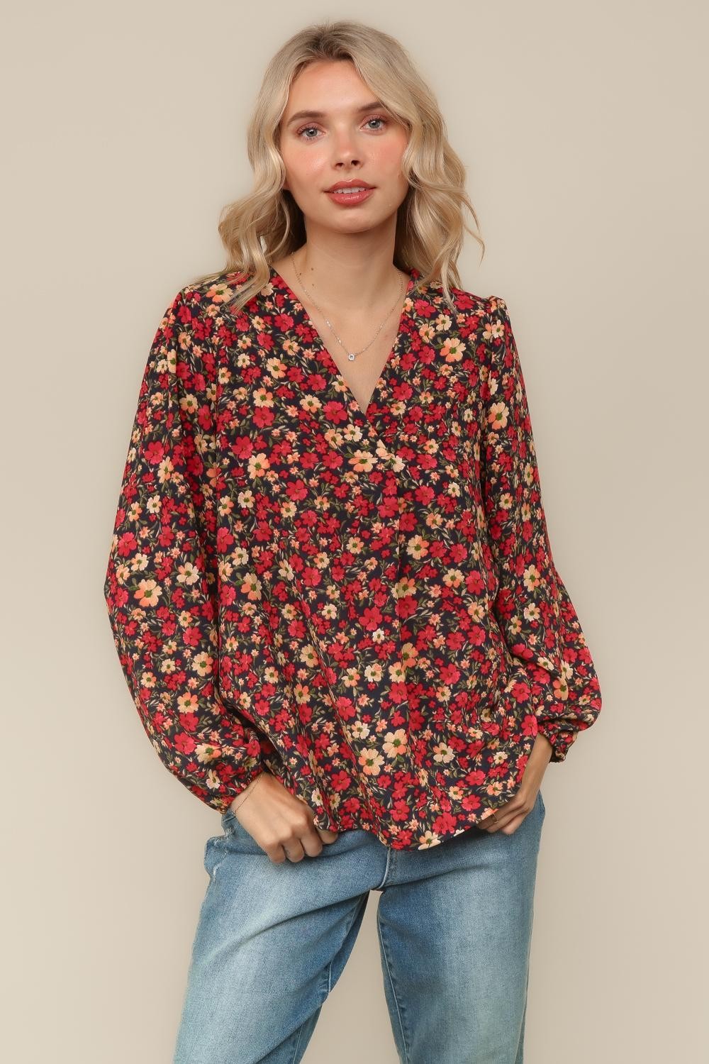 Charcoal Fall Floral Blouse