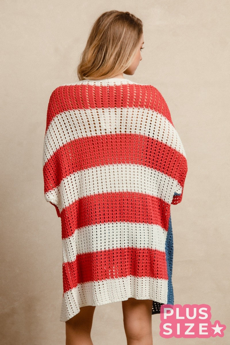 American Flag Open Knitted Cardigan