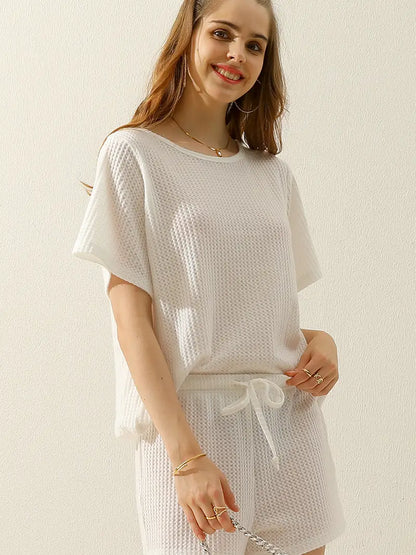 White Super Comfy Waffle Knit Short Set