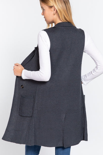 Dark Teal Long Collared Sweater Vest