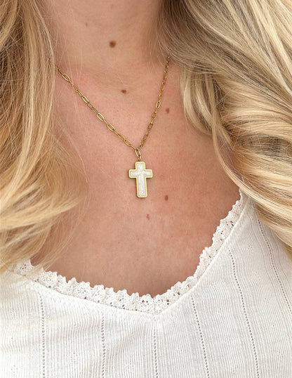 White Enamel Cross Necklace