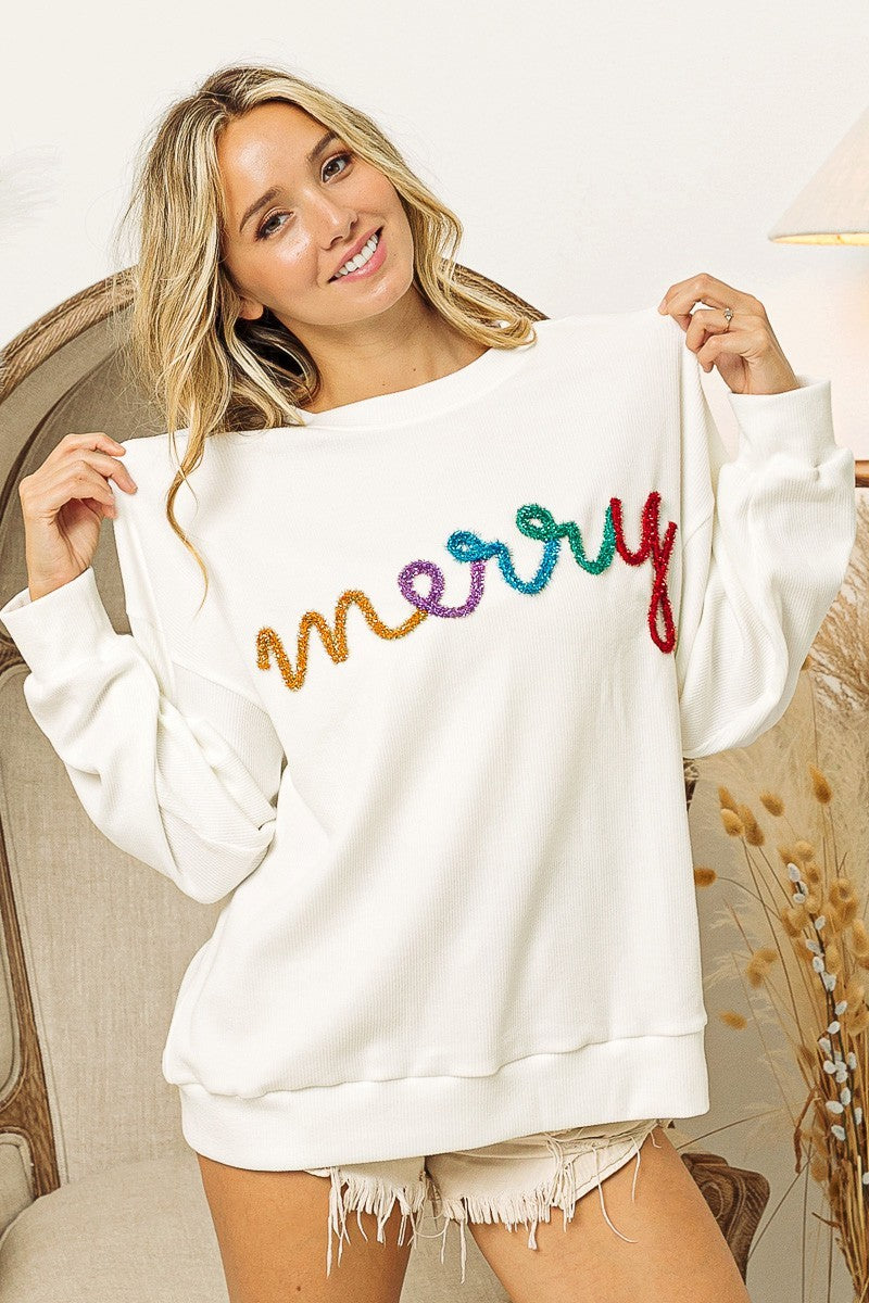Cream Merry Tinsel Pullover