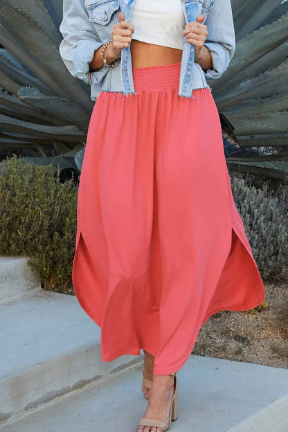 CWBLS041-P_PLUS SIZE SMOCKING WAIST MAXI SKIRT