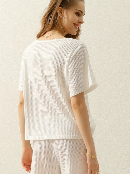 White Super Comfy Waffle Knit Short Set