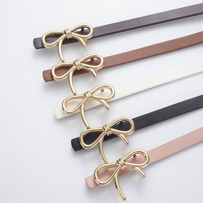 Bow PU Leather Skinny Belt | Elegant Waist Cincher_CWABE0616