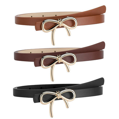 Bow PU Leather Skinny Belt | Elegant Waist Cincher_CWABE0616