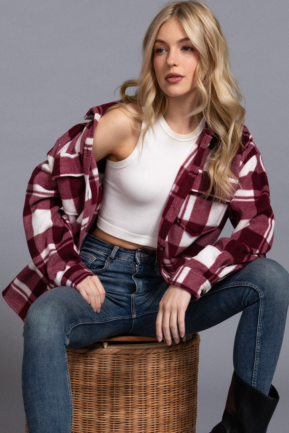 Burgundy Plaid Fleece Shacket