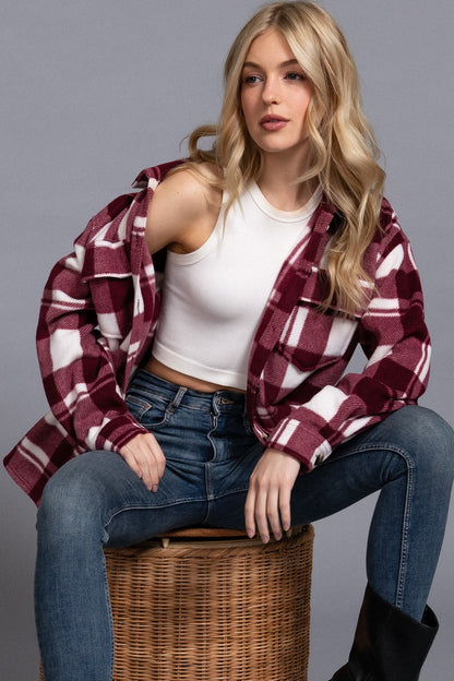 Burgundy Plaid Fleece Shacket