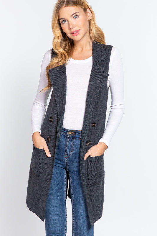 Dark Teal Long Collared Sweater Vest