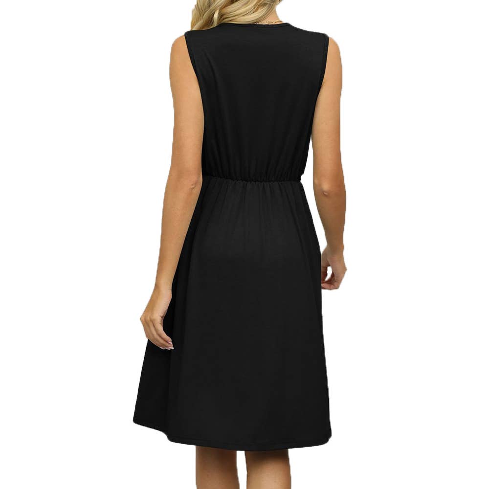 Summer Casual Sleevess V-Neck Mini Dress with Pockets