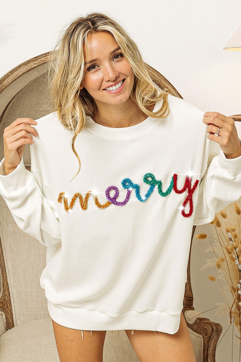 Cream Merry Tinsel Pullover