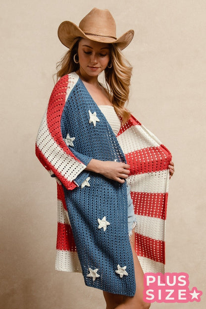 American Flag Open Knitted Cardigan
