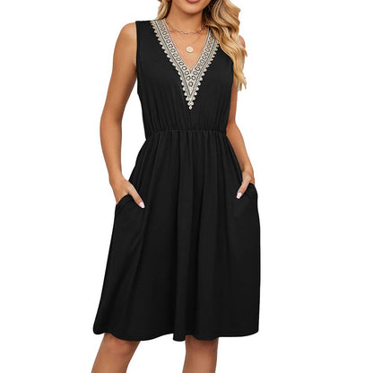 Summer Casual Sleevess V-Neck Mini Dress with Pockets