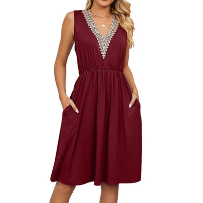 Summer Casual Sleevess V-Neck Mini Dress with Pockets