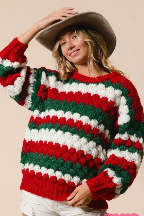 Red/Green/White Textured Sweater