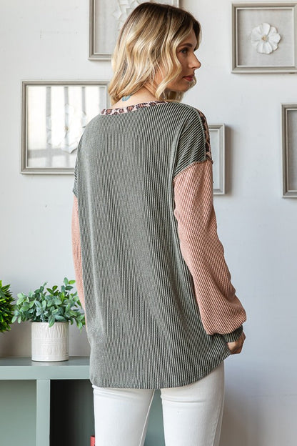 Olive/Camel Ribbed Leopard Top
